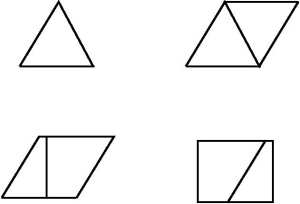 En tegning som viser hvordan en trekant kan betraktes som halvparten av en firkant.